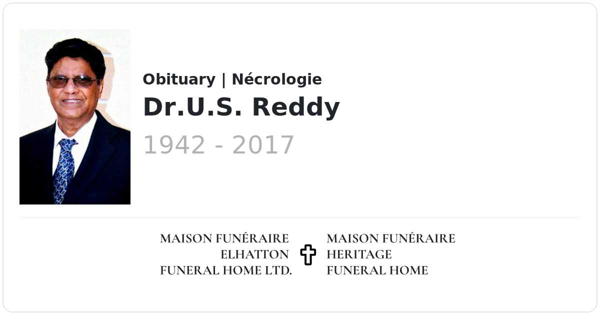 Funeral George Reddy Dr.U.S. Reddy | Obituaries | Elhatton's Funeral Home Ltd.